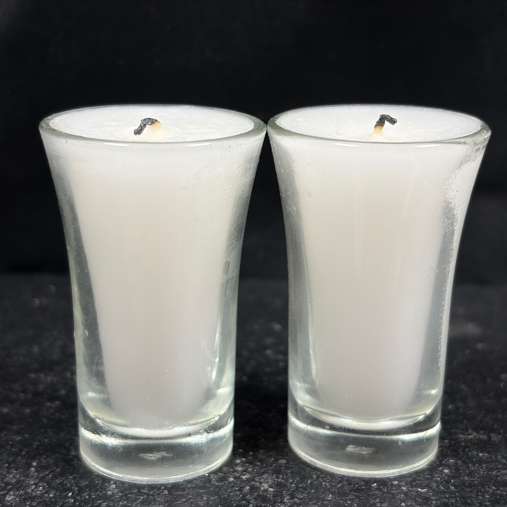 Set of 2 White Votive Candles in Clear Flared Glass Holders Unscented 2.5in